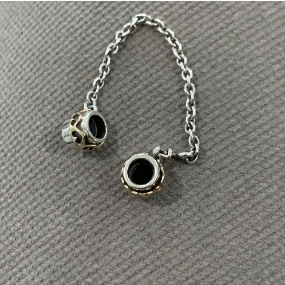 Pandora 2 Tone Gold And Sterling Silver Hearts Safety Chain